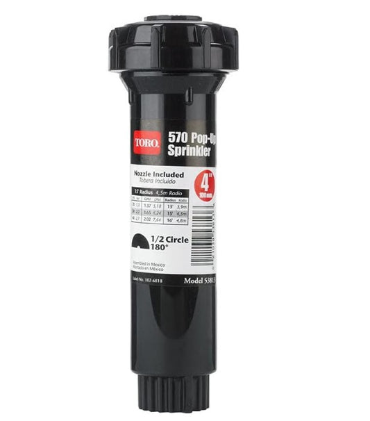 Toro 53813 4-Inch Pop-Up Fixed-Spray with Nozzle Sprinkler, 180-Degree, 15-Feet,Blacks