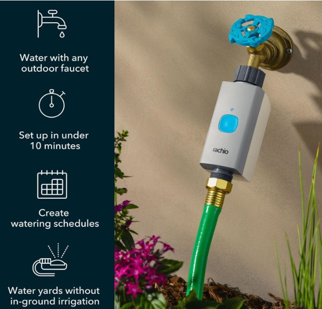 Rachio Smart Hose Timer with WiFi Hub for Outdoor Watering | Easy Faucet Install, Automate Water & Sprinkler Schedules for Lawn, Garden, & Yard Care.