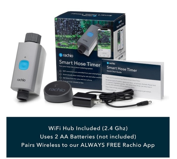 Rachio Smart Hose Timer with WiFi Hub for Outdoor Watering | Easy Faucet Install, Automate Water & Sprinkler Schedules for Lawn, Garden, & Yard Care.