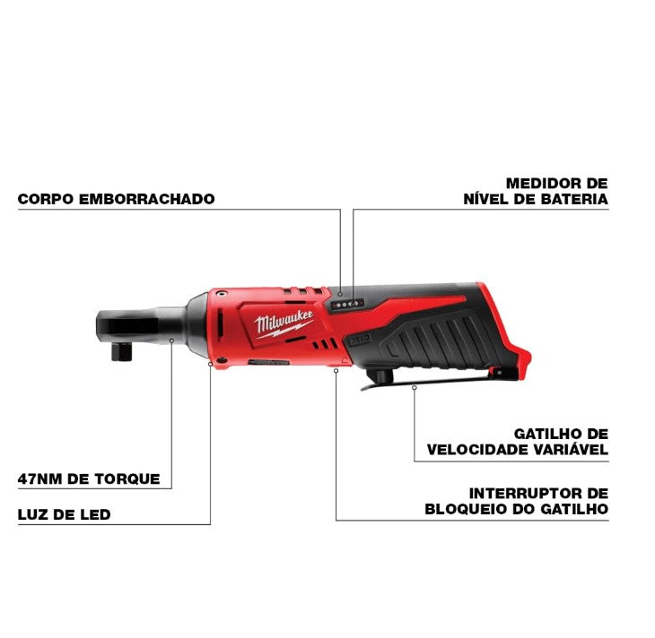 Milwaukee 2457-20 M12 Cordless 3/8" Sub-Compact 35 ft-Lbs 250 RPM Ratchet w/ Variable Speed Trigger