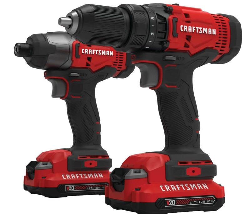 CRAFTSMAN V20 MAX Cordless Drill and Impact Driver, Power Tool Combo Kit with 2 Batteries and Charger (CMCK200C2AM)