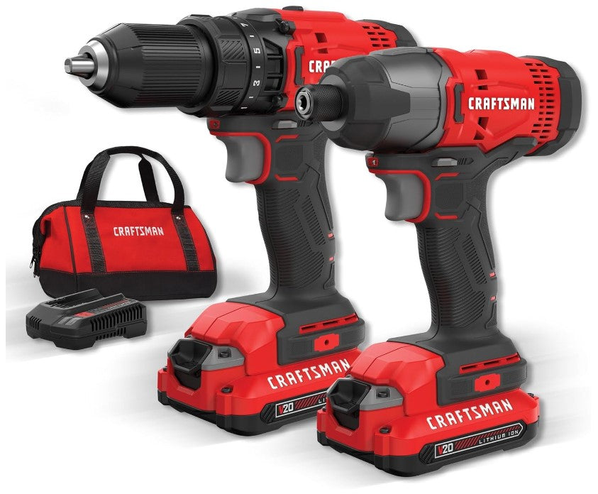 CRAFTSMAN V20 MAX Cordless Drill and Impact Driver, Power Tool Combo Kit with 2 Batteries and Charger (CMCK200C2AM)