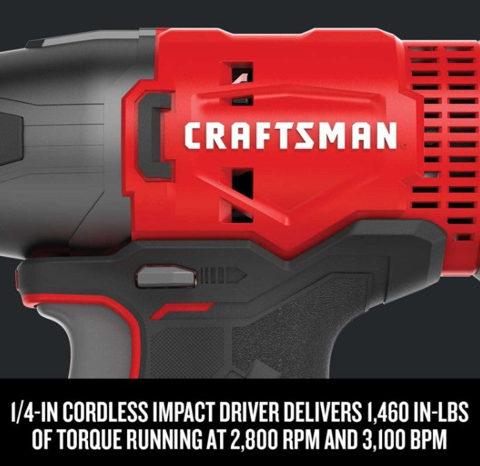 CRAFTSMAN V20 MAX Cordless Drill and Impact Driver, Power Tool Combo Kit with 2 Batteries and Charger (CMCK200C2AM)