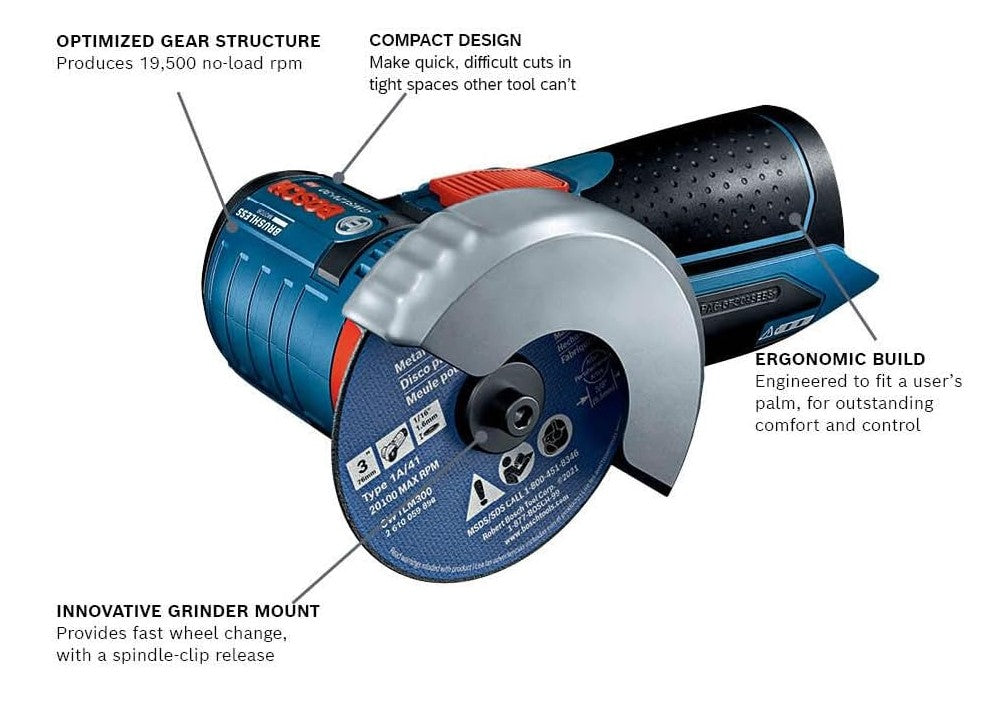 BOSCH GWS12V-30N 12V Max Brushless 3 In. Angle Grinder (Bare Tool)