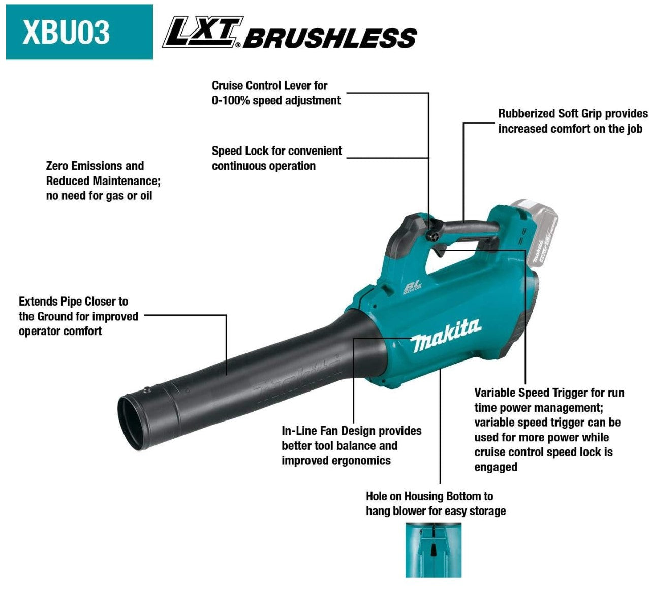 Makita XBU03Z 18V LXT® Lithium-Ion Brushless Cordless Blower, Tool Only