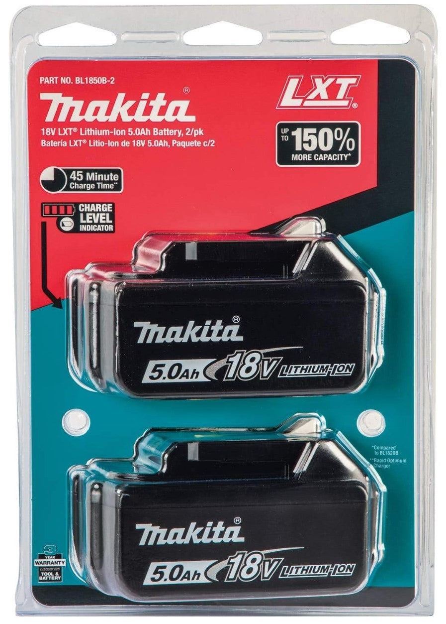 Makita BL1850B-2 18V LXT Lithium-Ion 5.0Ah Battery, 2/pk, Black