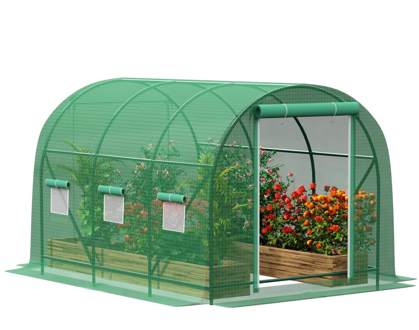 10×7×7 FT Greenhouses for Outdoors Heavy Duty, Large Walk in Green Houses for Outside with 6 Ventilated Mesh Windows & Roll-up Door & Reinforced Frame