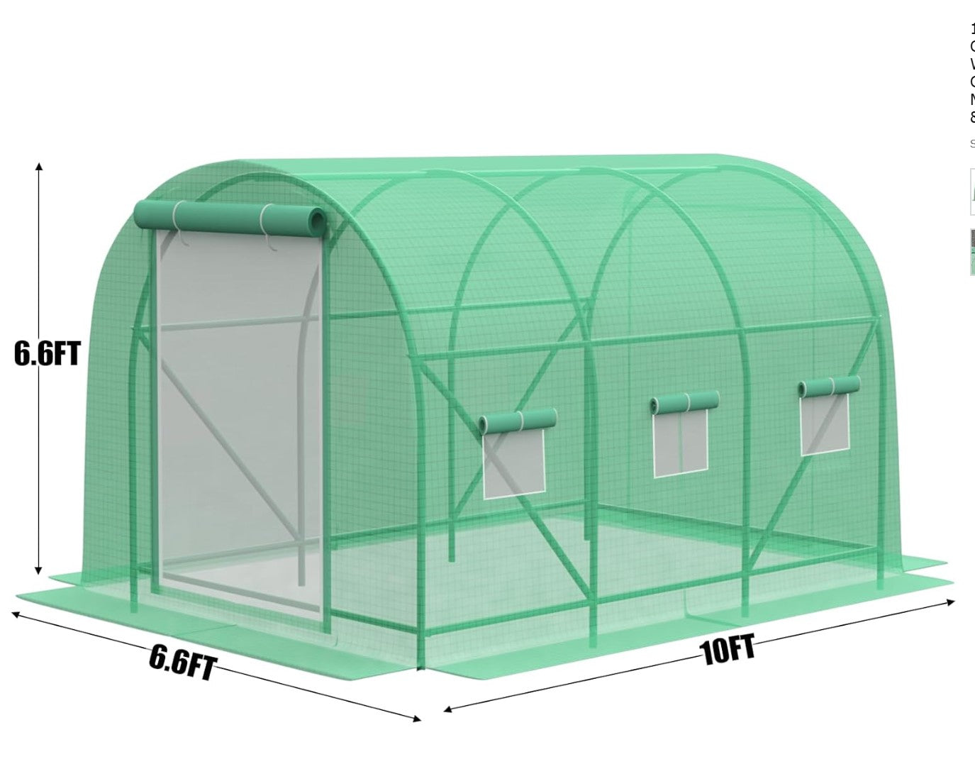 10×7×7 FT Greenhouses for Outdoors Heavy Duty, Large Walk in Green Houses for Outside with 6 Ventilated Mesh Windows & Roll-up Door & Reinforced Frame