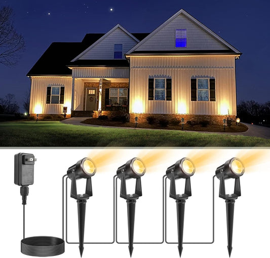 VOLISUN Outdoor Uplights Spotlights,Low Voltage Landscape Lights with Transformer and 75ft Cable,Waterproof Landscape Lighting spot Lights for House,Fence,Tree, Flags(4Packs,Warm White)